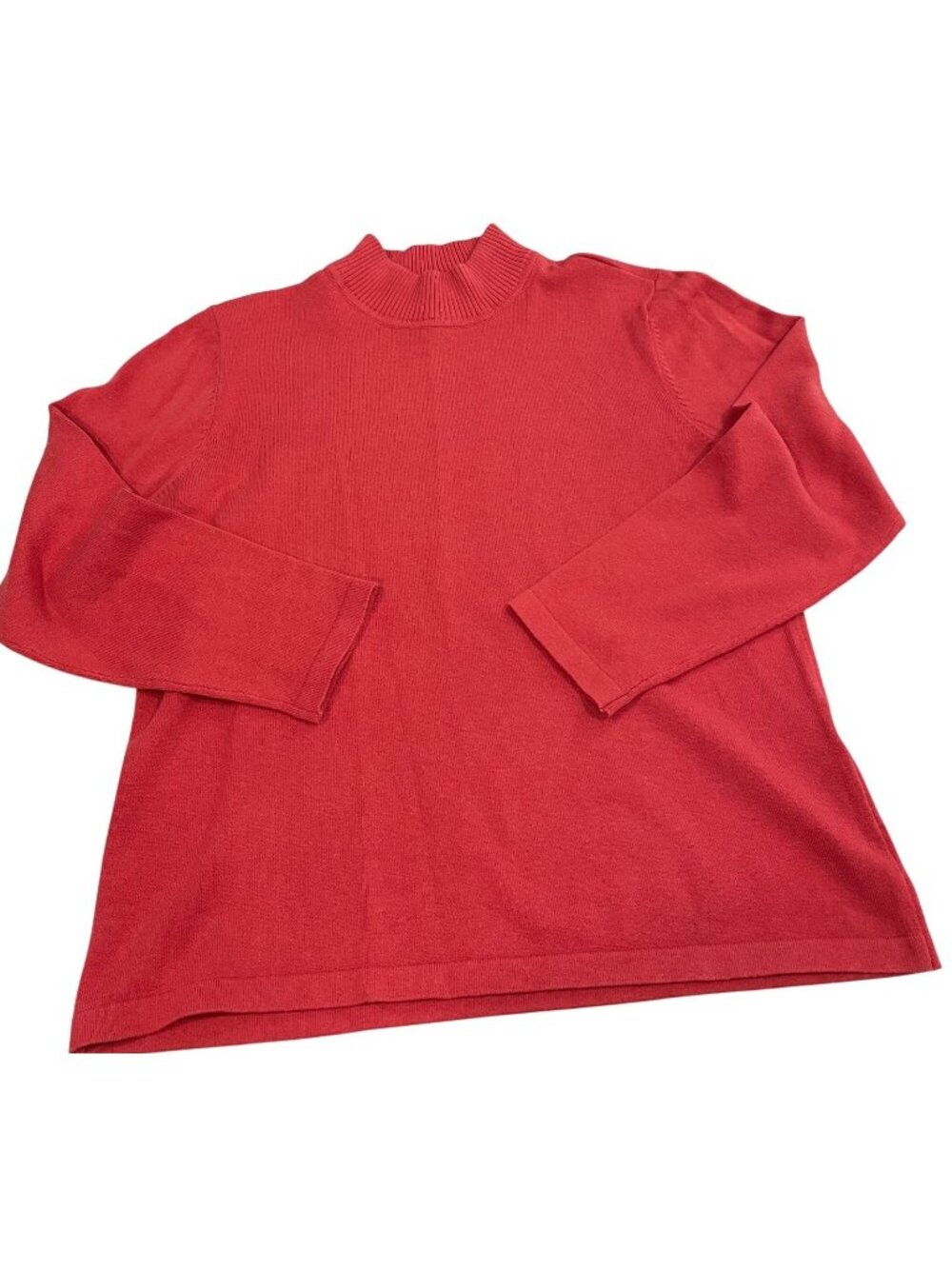 Appleseeds Mock Neck Knit Top PL Red Holidays Pullover Preppy Layers Minimalist